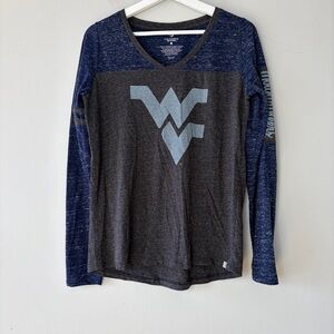 Colosseum V-Neck Long Sleeve WVU West Virginia Mountaineers Blue and Gray Medium